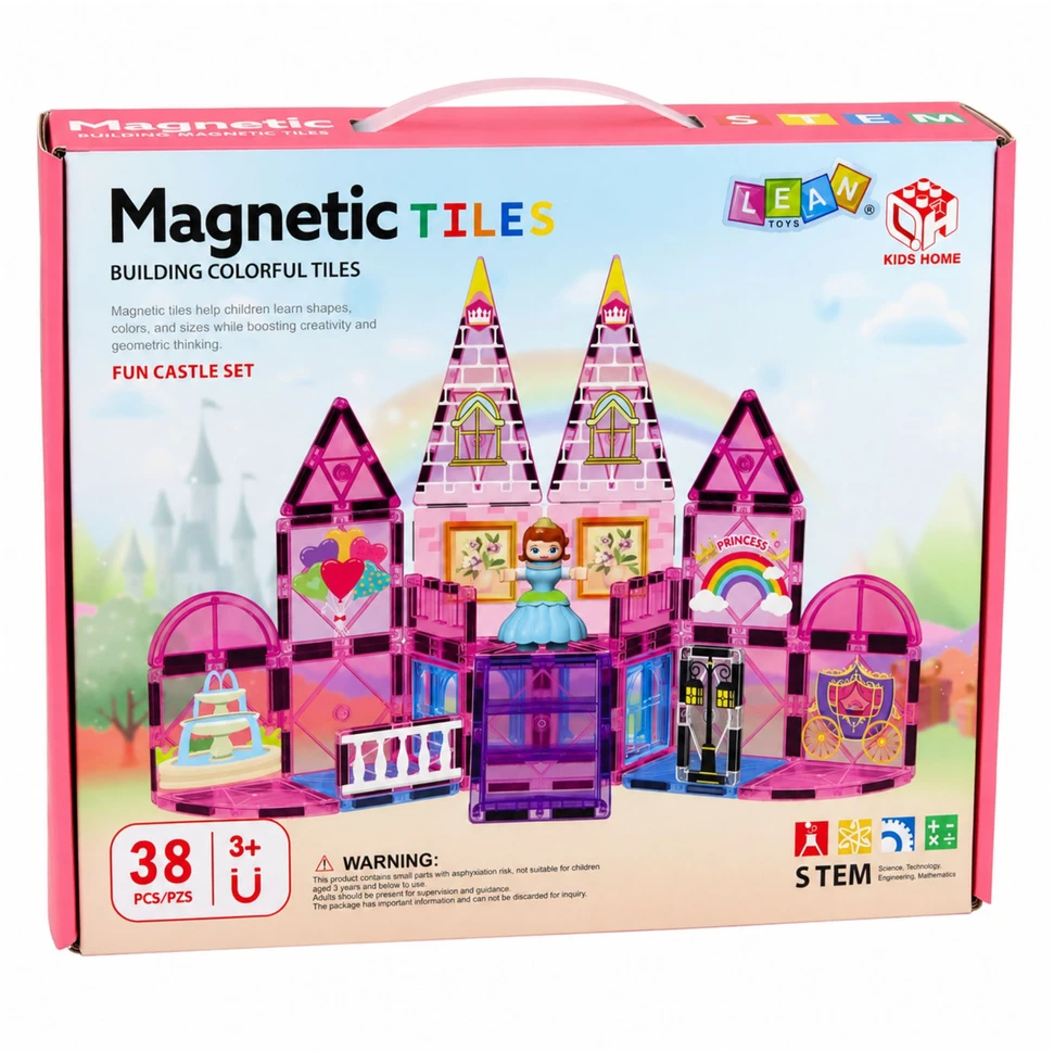 Lean Toys Magnetinės kaladėlės rožinės 38 vnt.