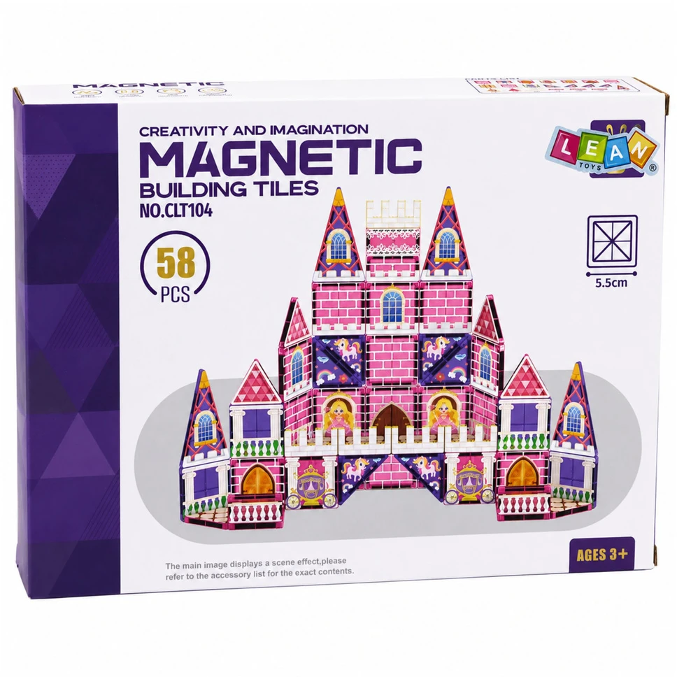 Lean Toys Magnetinės kaladėlės rožinės 58 vnt.