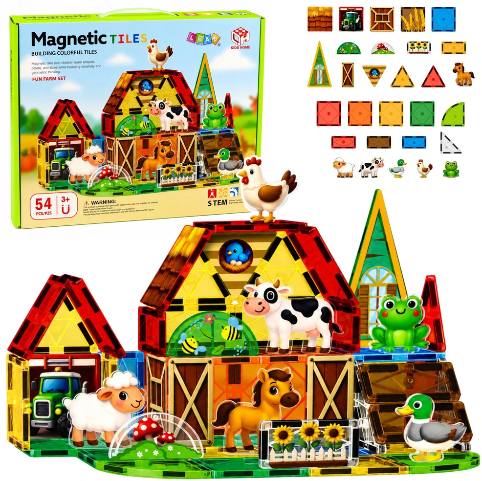 Lean Toys Magnetinės kaladėlės 54 vnt.