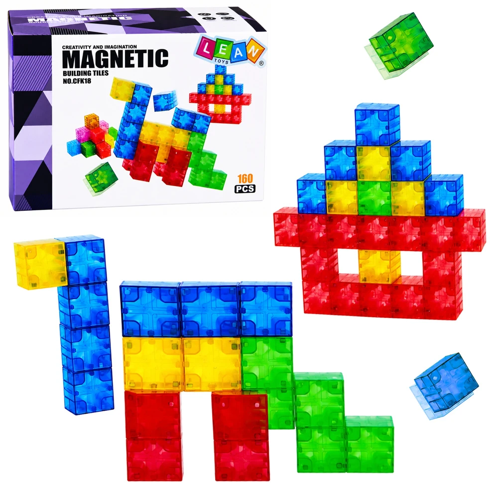 Lean Toys Magnetinės konstravimo kaladėlės, kubo formos, įvairiaspalvės, 160 vnt.