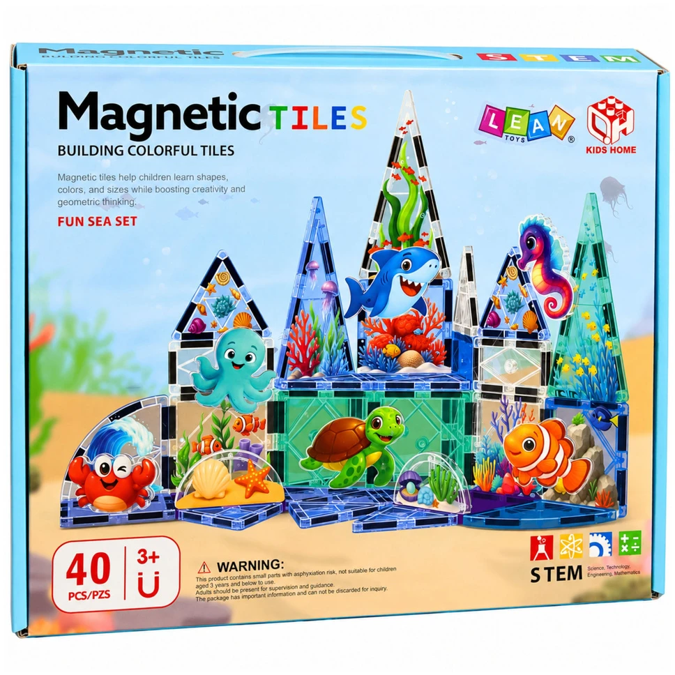 Lean Toys Magnetinės plytelės 40 vnt.