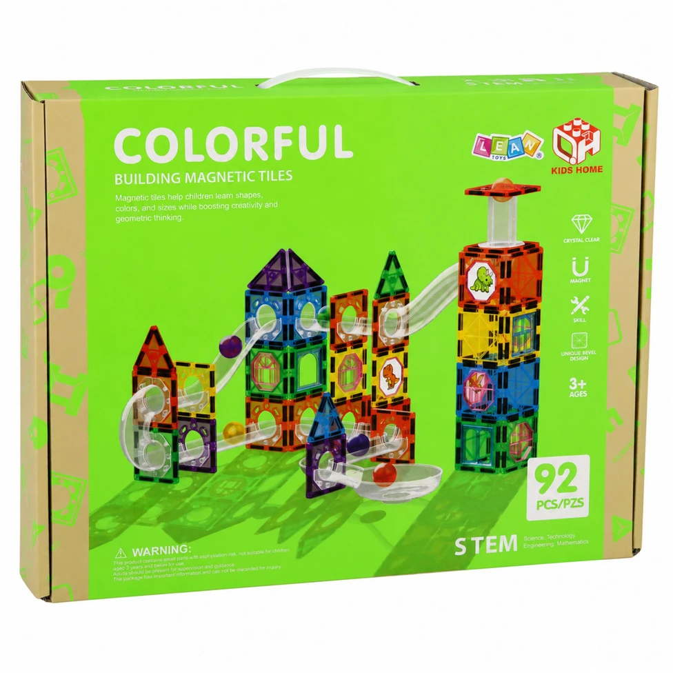 Lean Toys Magnetinis konstruktorius su rutuliukų trasa, 92 dalių