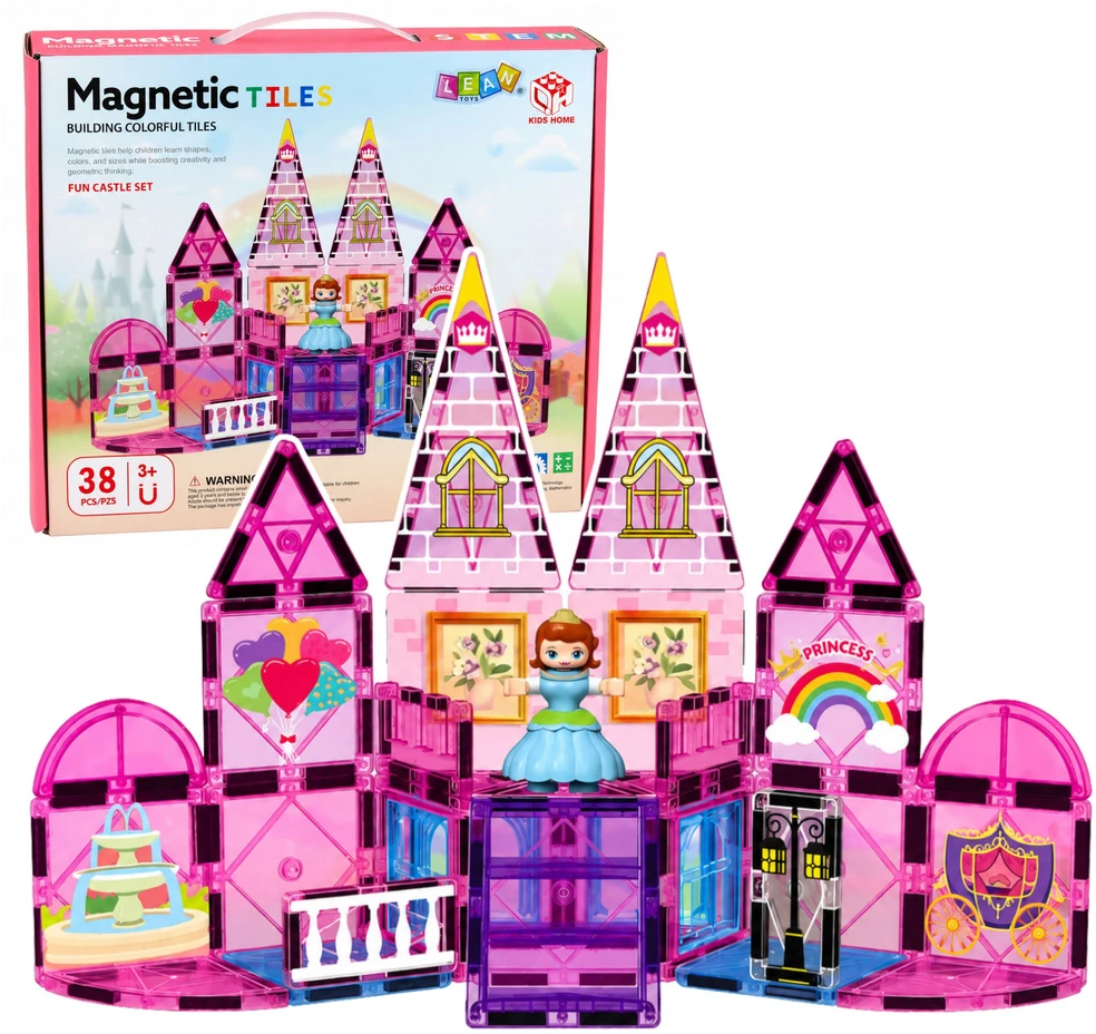 Lean Toys Magnetinės kaladėlės rožinės 38 vnt.