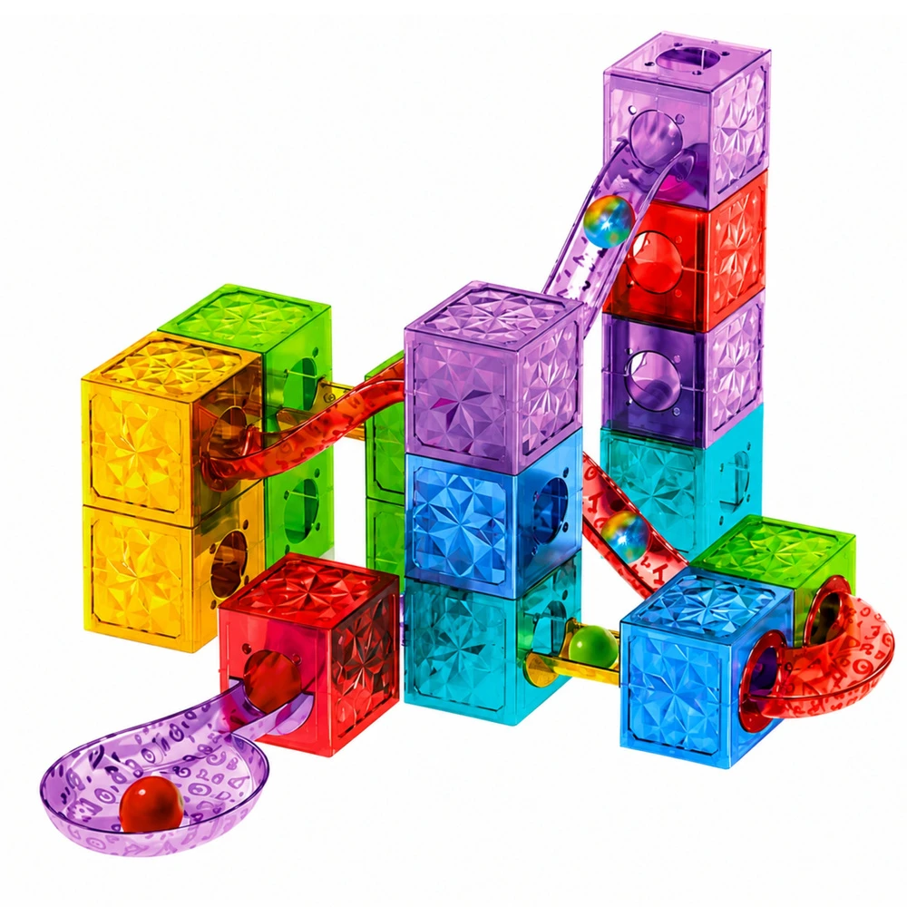 Lean Toys Magnetinis konstruktorius su kamuoliukų trasa, spalvotas, 5,5 × 5,5 cm, 33 vnt.