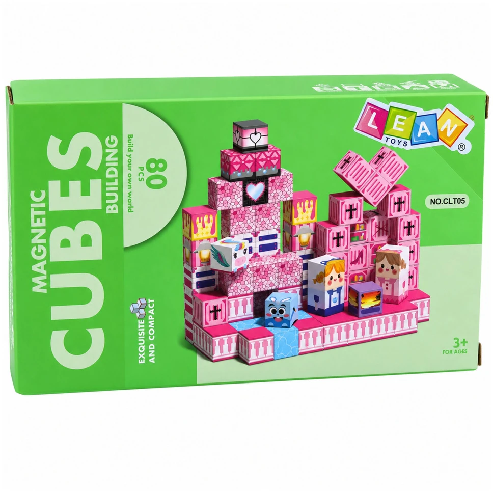 Lean Toys Magnetinės kaladėlės kubeliai, rožinės, 80 vnt.