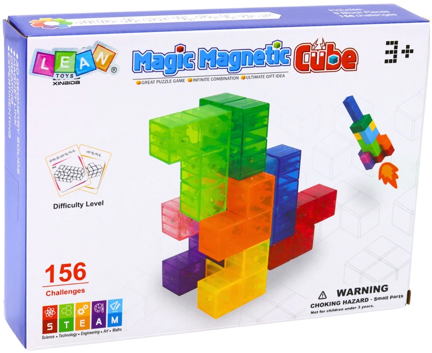 Lean Toys Magnetinės kaladėlės - kūrybiniai kubeliai, 9 vnt.