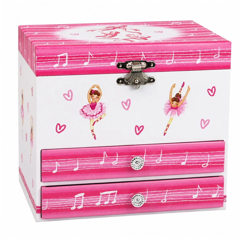Lean Toys Muzikinė papuošalų dėžutė su besisukančia balerina ir veidrodėliu, rožinė, 17 × 15 × 12 cm