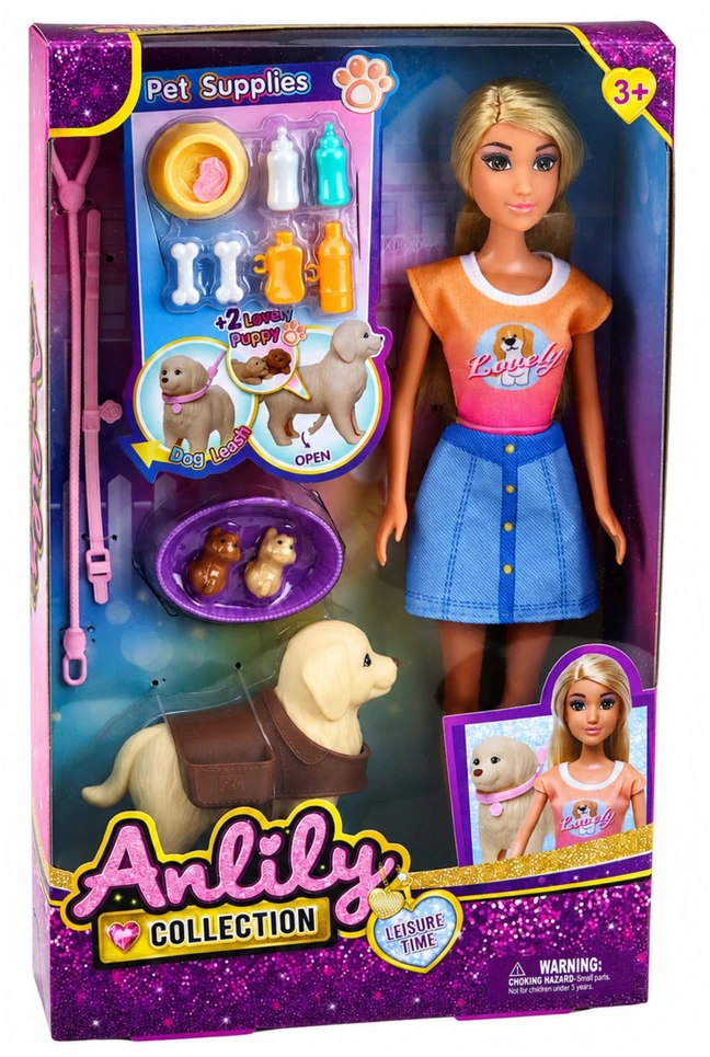Lalka Lėlė 30 cm su šunimi ir priedais