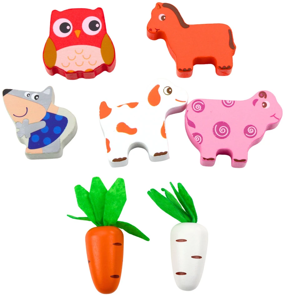 Lean Toys Medinis lavinamasis žaislas „Linksma ferma“ su varpeliais ir magnetiniais kirminais