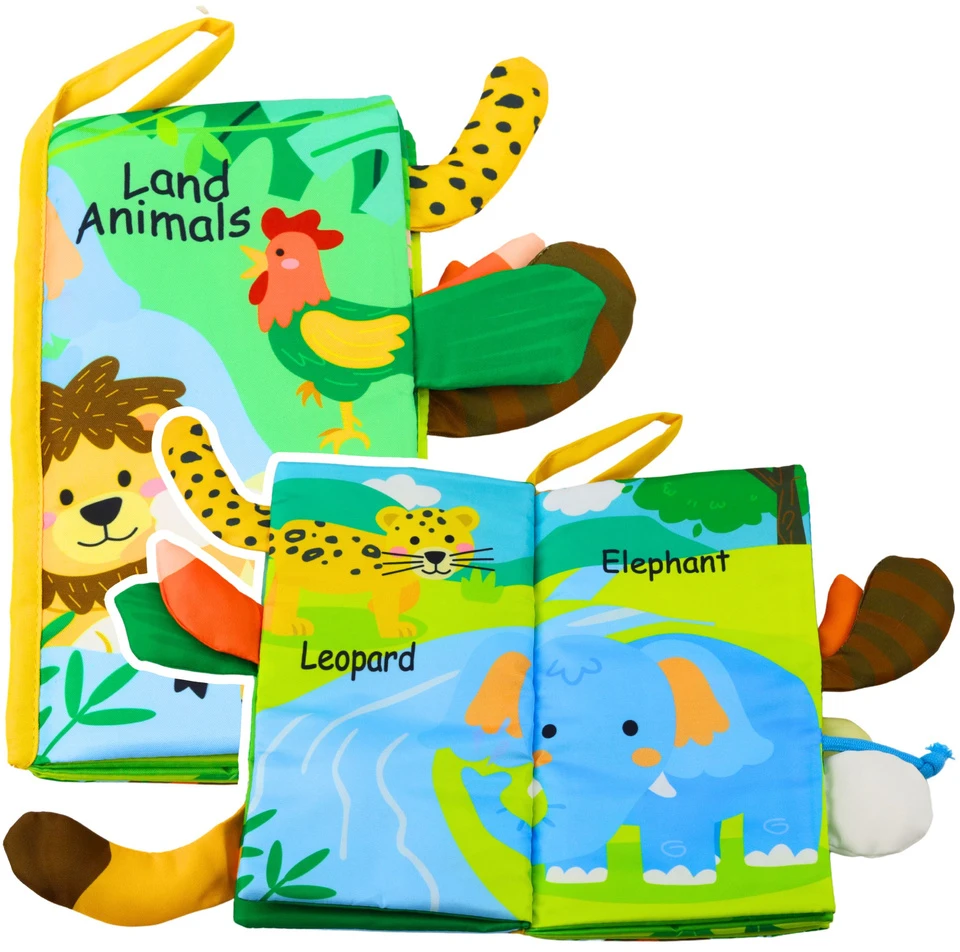 Lean Toys Minkšta edukacinė knygelė kūdikiams su gyvūnų uodegėlėmis