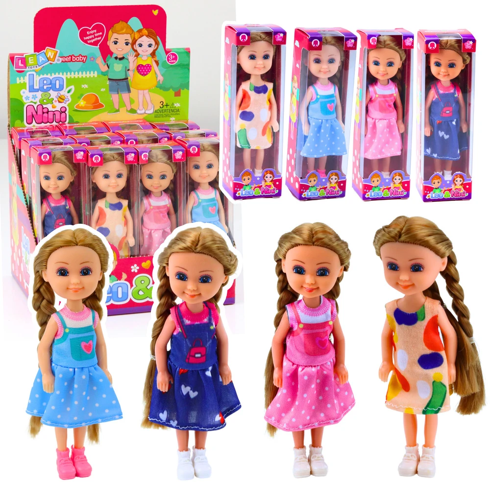 Lean Toys Mini lėlė su ilgais plaukais ir suknele, 15 cm