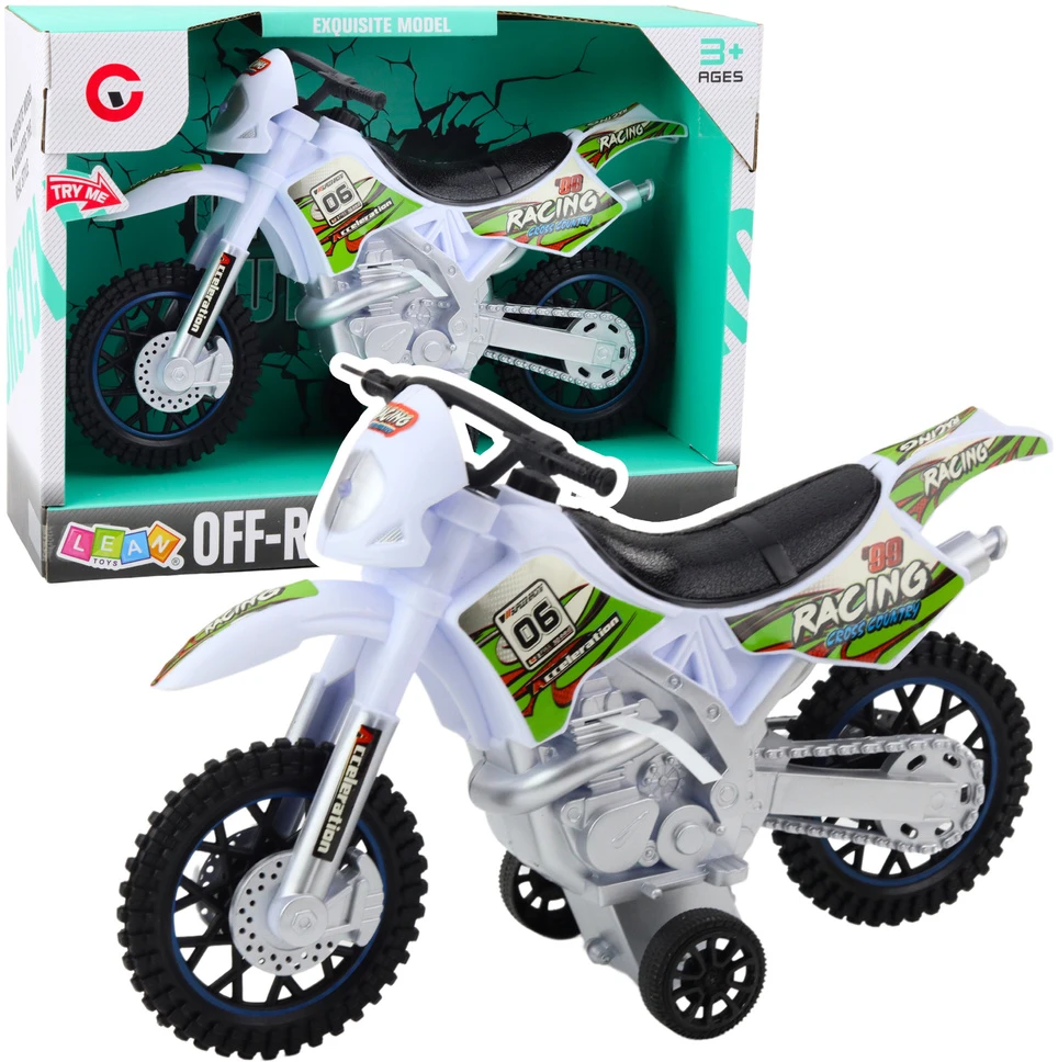 Lean Toys Žaislinis motokrosinis motociklas su šviesos ir garso efektais, baltas