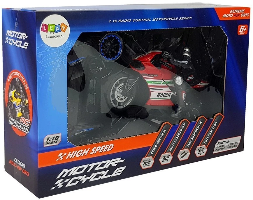 Lean Cars Nuotoliniu būdu valdomas sportinis motociklas 2.4G, raudonas