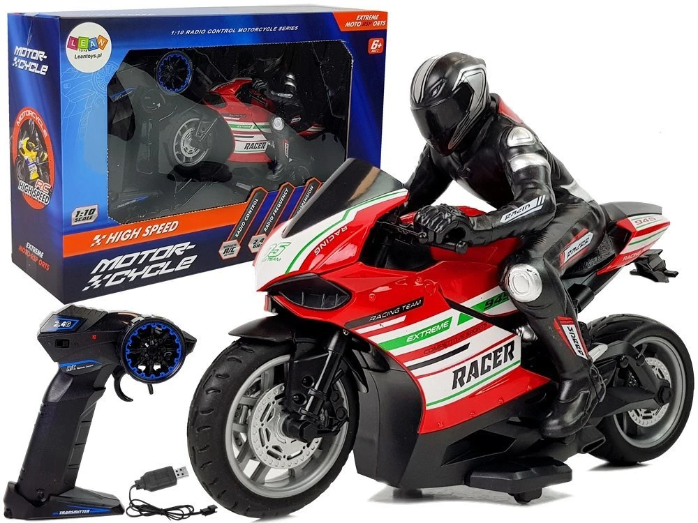 Lean Cars Nuotoliniu būdu valdomas sportinis motociklas 2.4G, raudonas