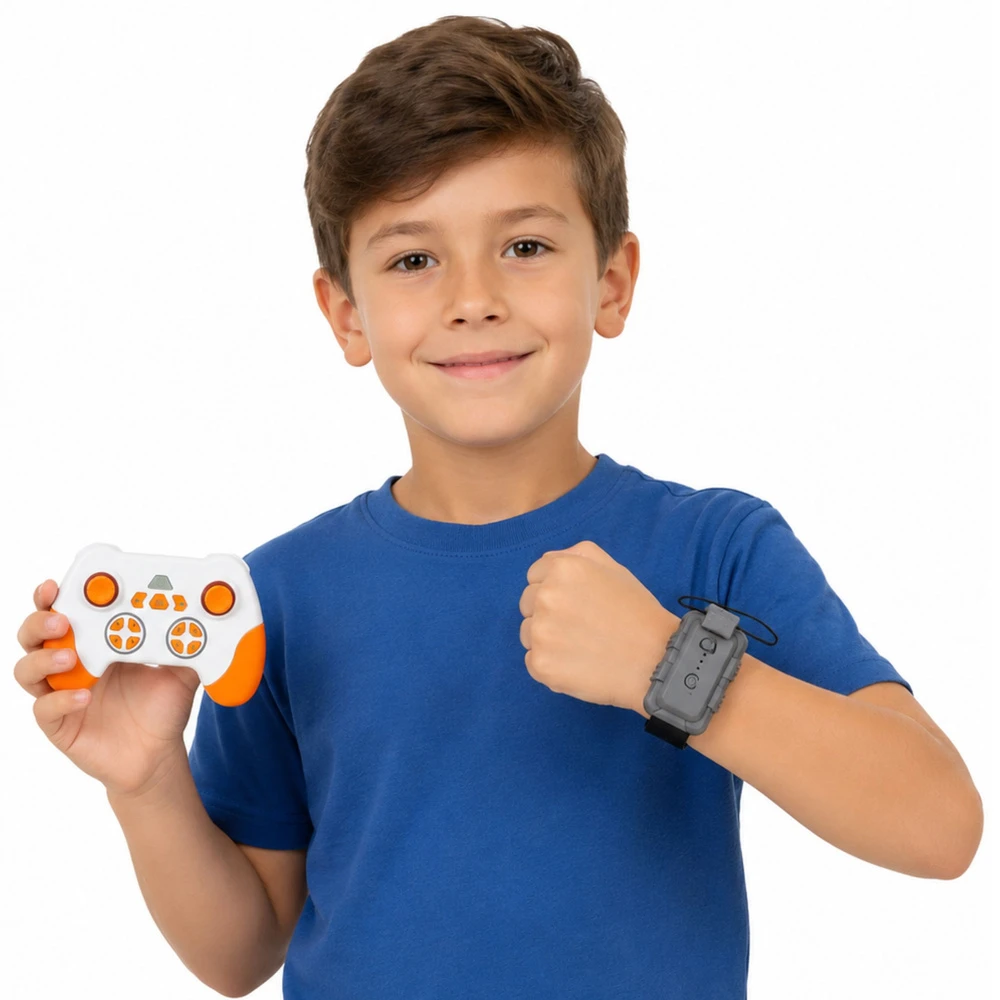 Lean Toys Nuotoliniu būdu valdomas automobilis su valdymu gestais ir dūmų efektu, mėlynas ir oranžinis, 24,2 × 13 × 8 cm
