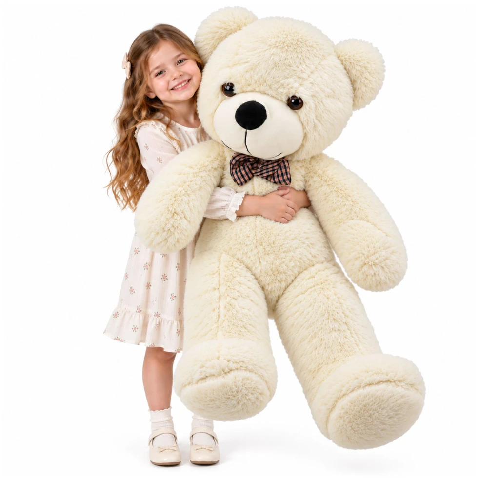 Lean Toys Pliušinis žaislas - baltas meškinas su languotu kaspinu, 160 x 60 x 40 cm