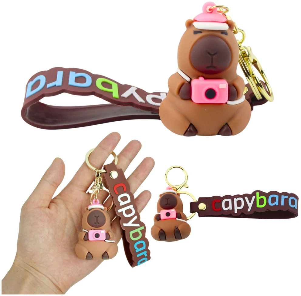 Lean Toys Silikoninis kapibaros raktų pakabukas su kamera ir kepure