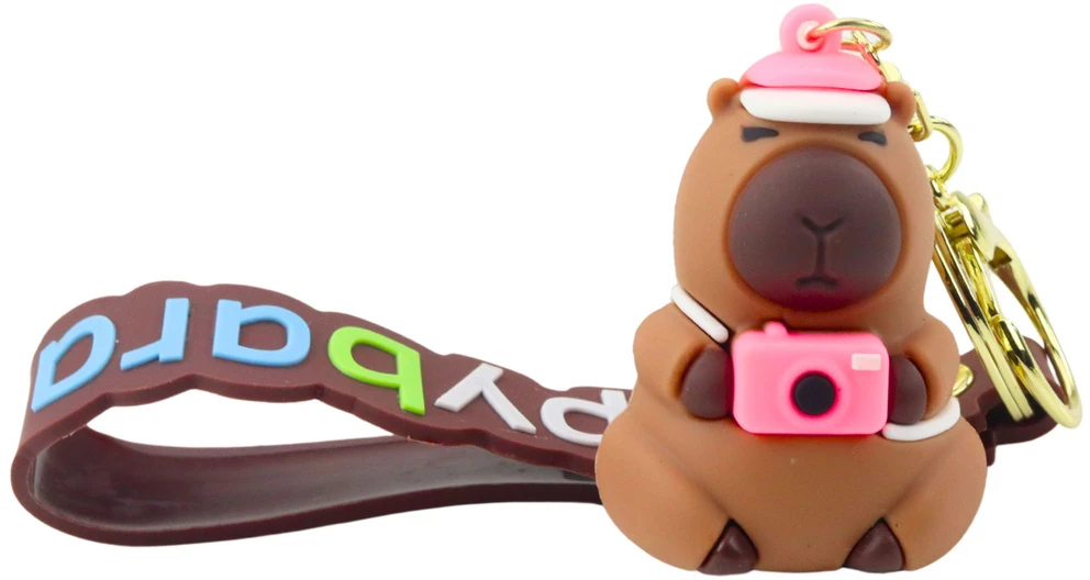 Lean Toys Silikoninis kapibaros raktų pakabukas su kamera ir kepure