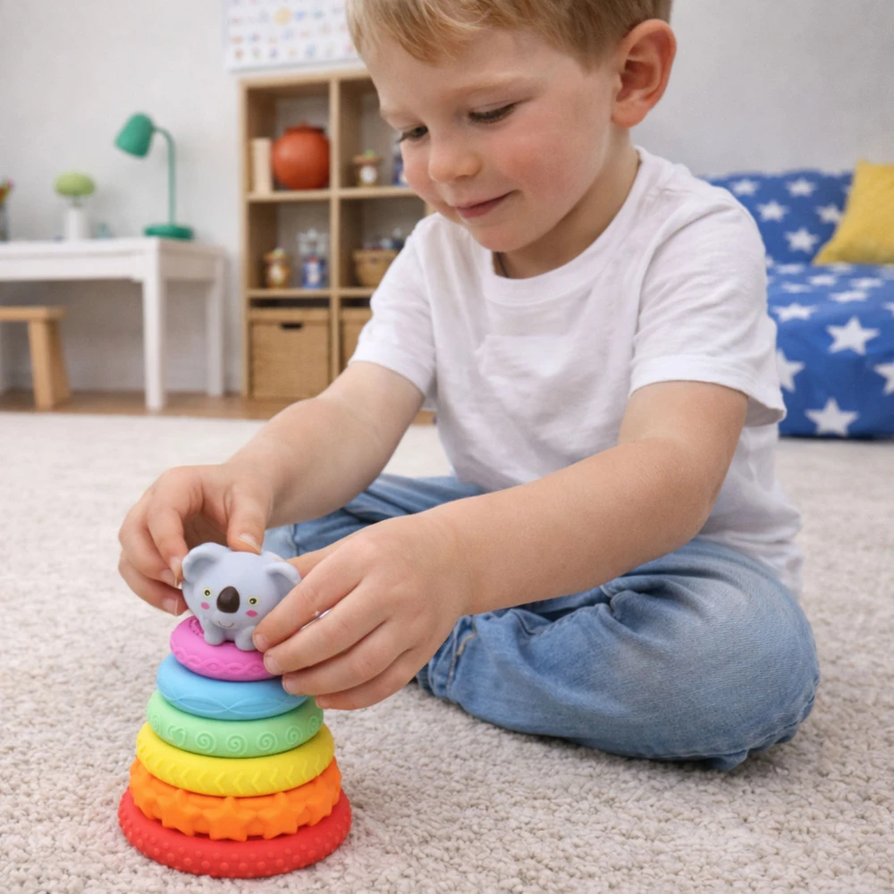 Lean Toys Sensorinė piramidė pastelinė 7 vnt.
