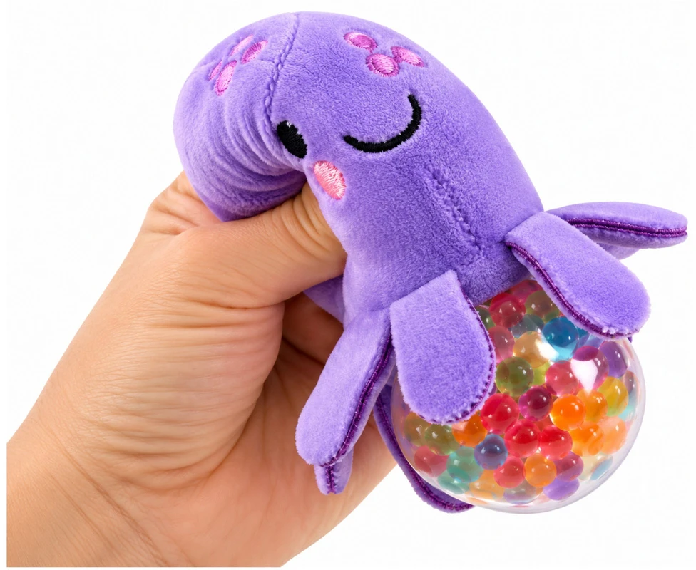 Lean Toys Sensorinis pliušinis žaislas su vandens rutuliukais, jūrų gyvūnai, 6 × 6 cm