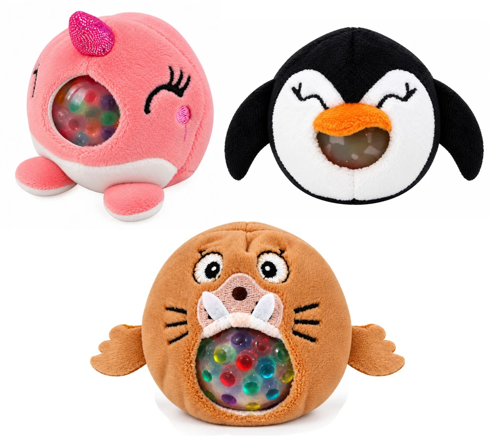 Lean Toys Sensorinis pliušinis žaislas su vandens karoliukais, 6 × 6 cm