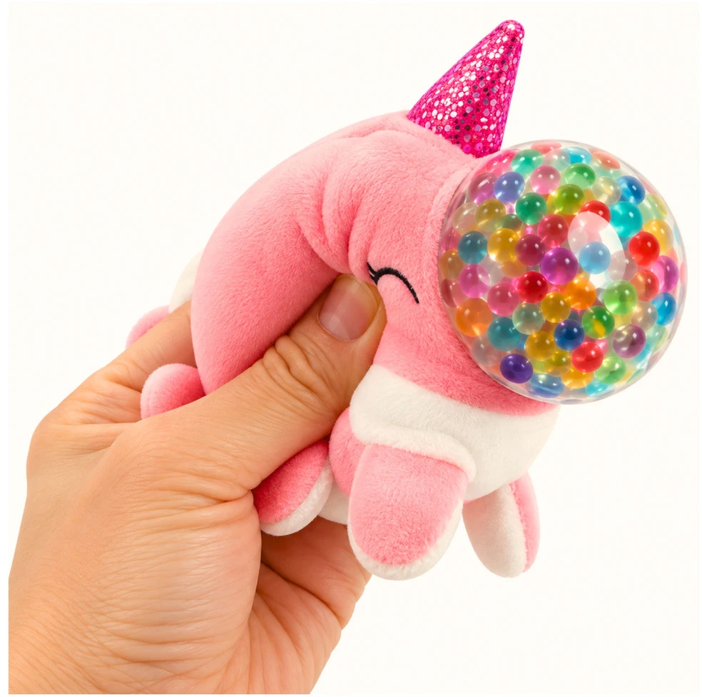 Lean Toys Sensorinis pliušinis žaislas su vandens karoliukais, 6 × 6 cm