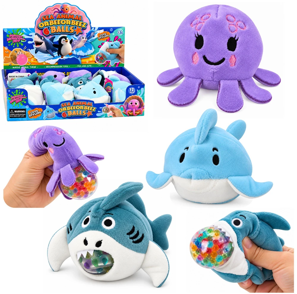 Lean Toys Sensorinis pliušinis žaislas su vandens rutuliukais, jūrų gyvūnai, 6 × 6 cm