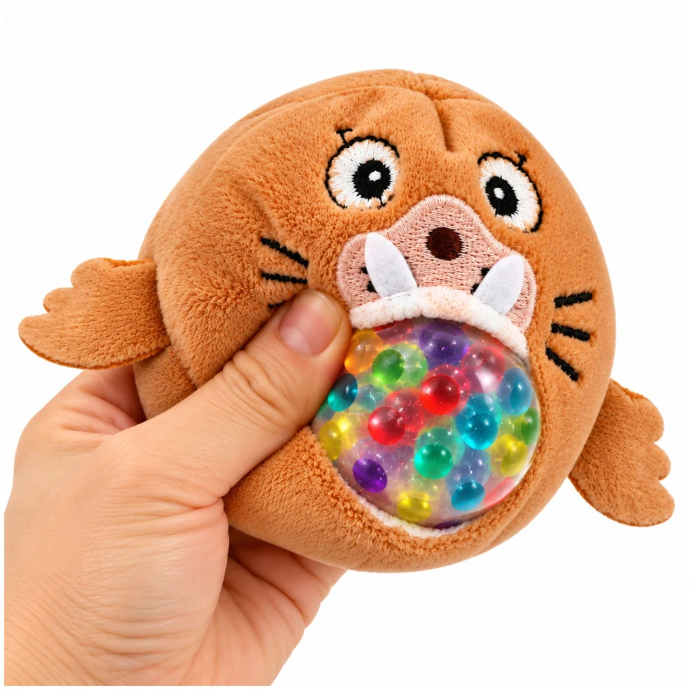 Lean Toys Sensorinis pliušinis žaislas su vandens karoliukais, 6 × 6 cm