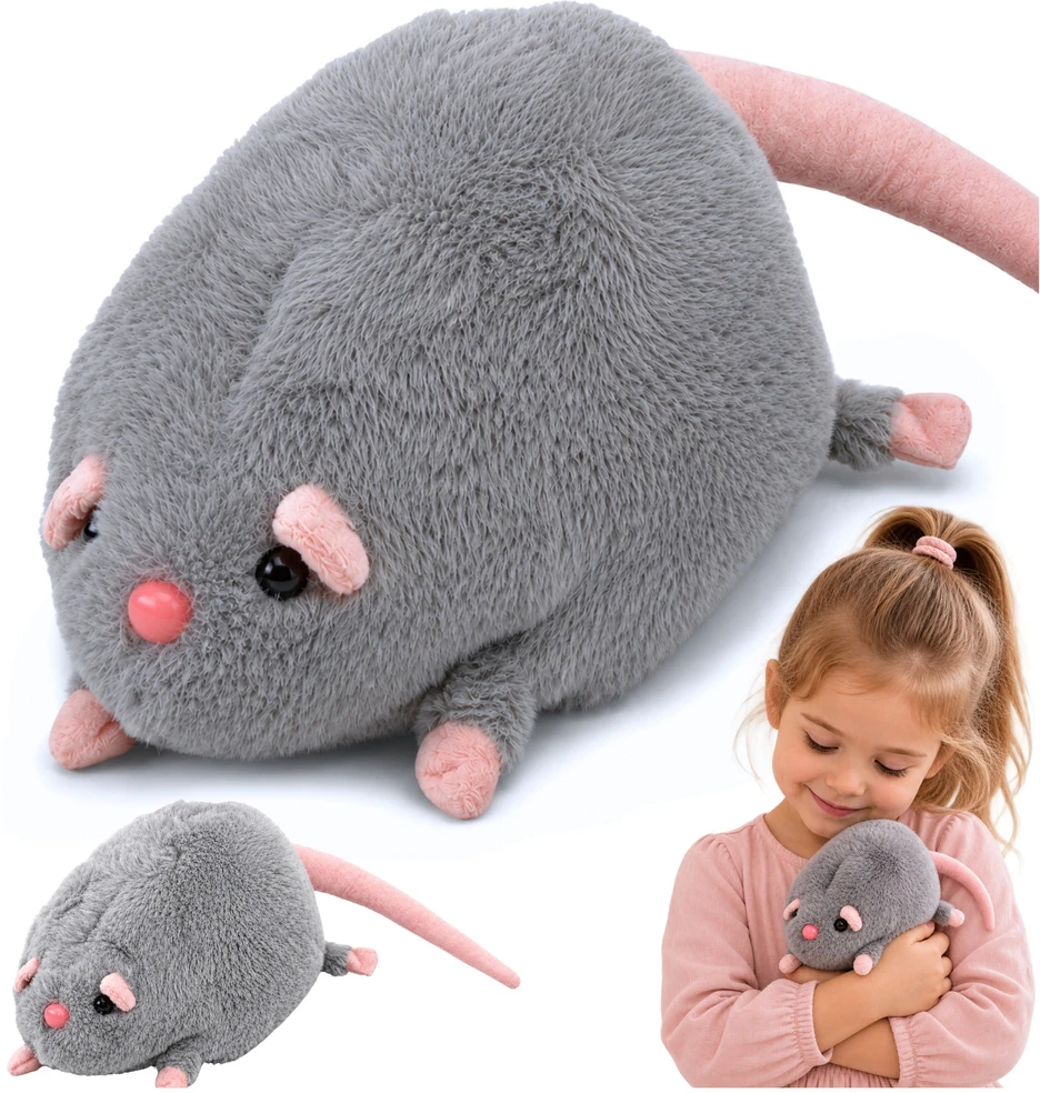 Lean Toys Pliušinis žaislas žiurkė su ilga uodega, pilkas, 40 x 12 x 12 cm