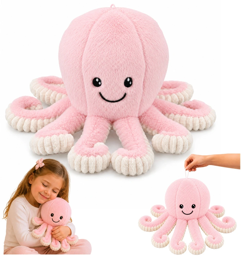 Lean Toys Pliušinis aštuonkojis su tampriais čiuptuvais, rožinis, 50 × 30 × 30 cm
