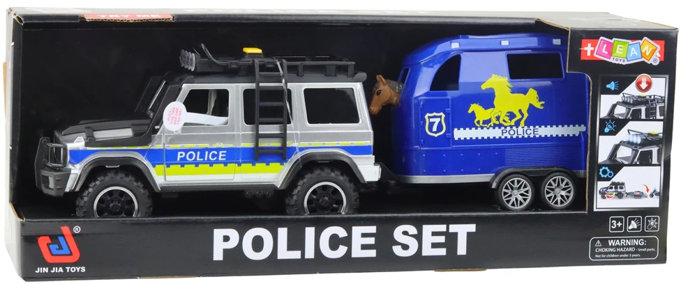 Lean Toys Policijos visureigis su priekaba ir arklio figūrėle, šviesos ir garsai
