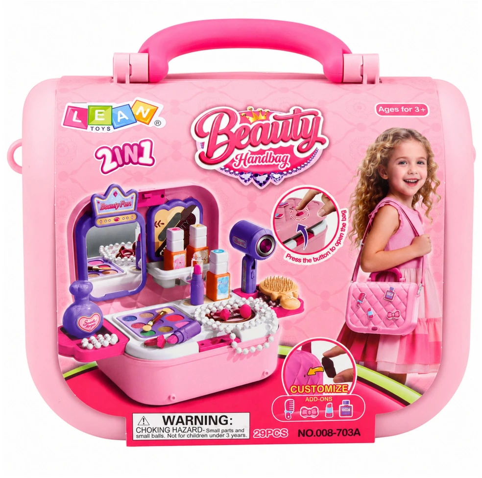 Lean Toys Vaikiškas grožio rinkinys lagaminėlyje 2-in-1, rožinis ir violetinis, 23,5 × 17 × 9,5 cm