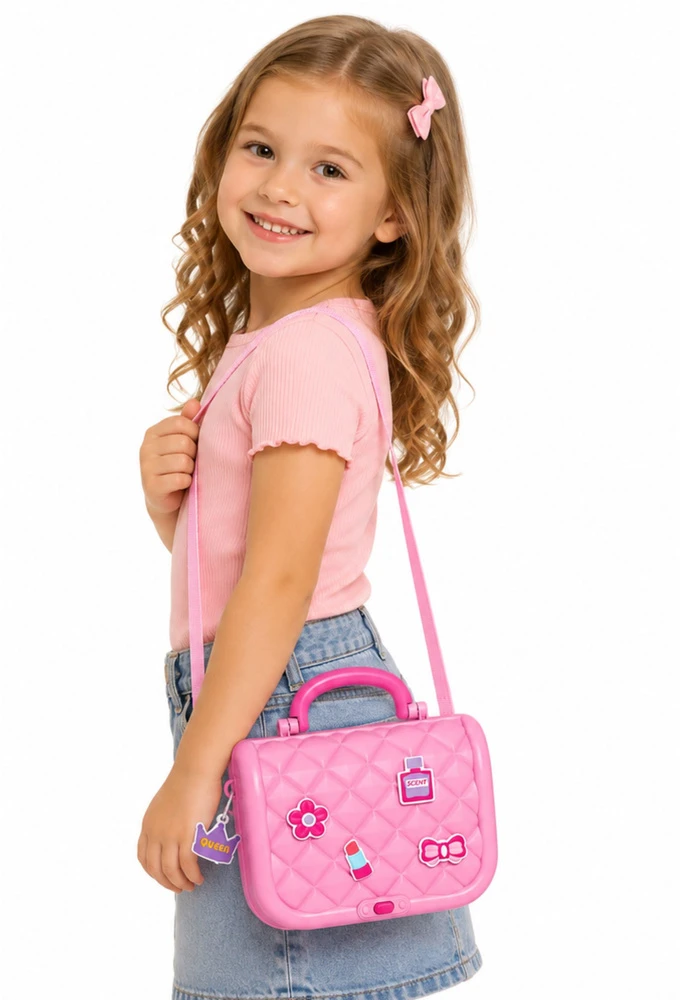 Lean Toys Vaikiškas grožio rinkinys lagaminėlyje 2-in-1, rožinis ir violetinis, 23,5 × 17 × 9,5 cm
