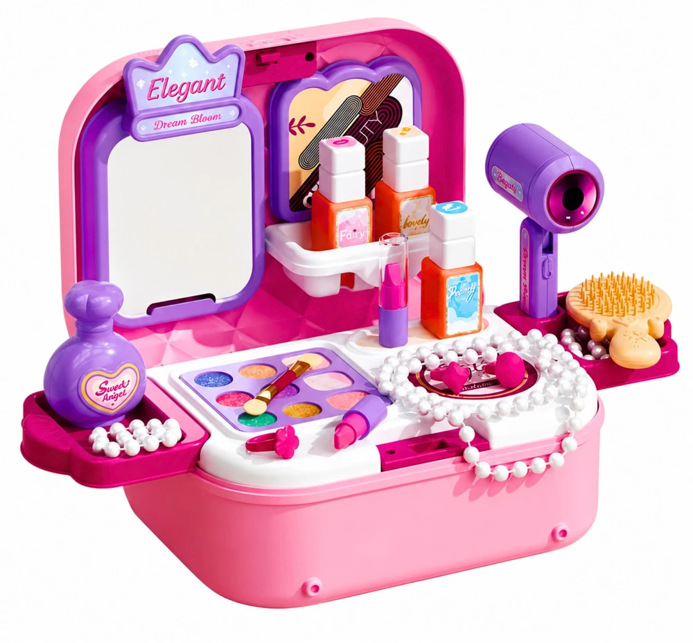 Lean Toys Vaikiškas grožio rinkinys lagaminėlyje 2-in-1, rožinis ir violetinis, 23,5 × 17 × 9,5 cm