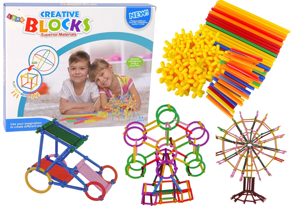 Lean Toys Statybiniai šiaudeliai su jungtimis vaikams