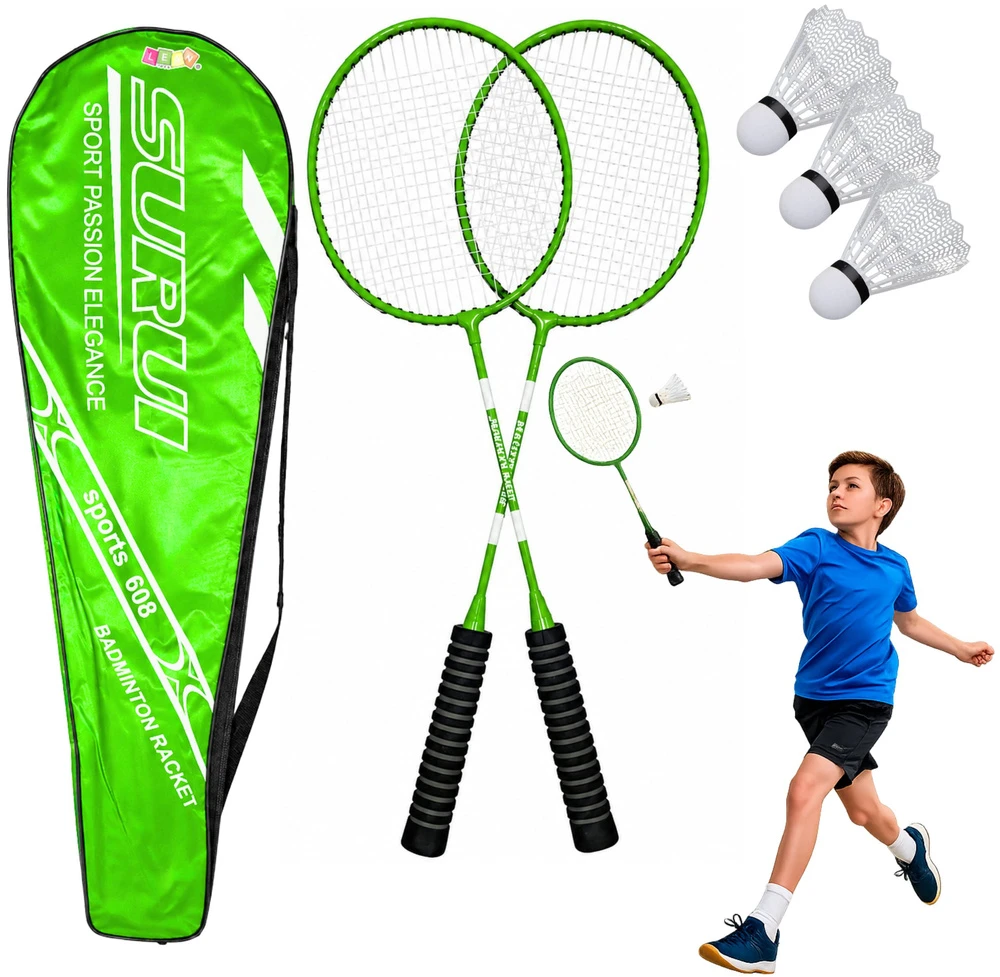 Lean Toys Badmintono rinkinys 2 raketės 3 plunksnelės