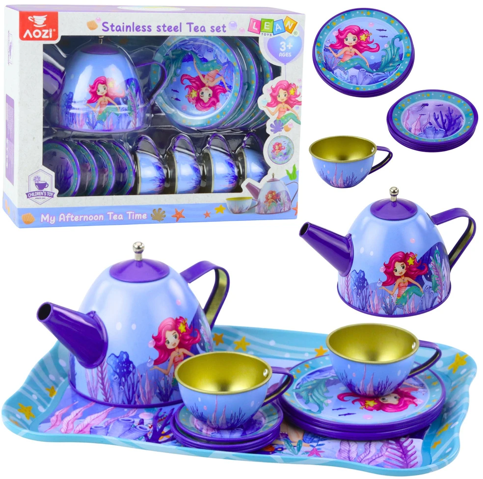 Lean Toys Vaikiškas metalinis arbatos servizas su undinėlės motyvu
