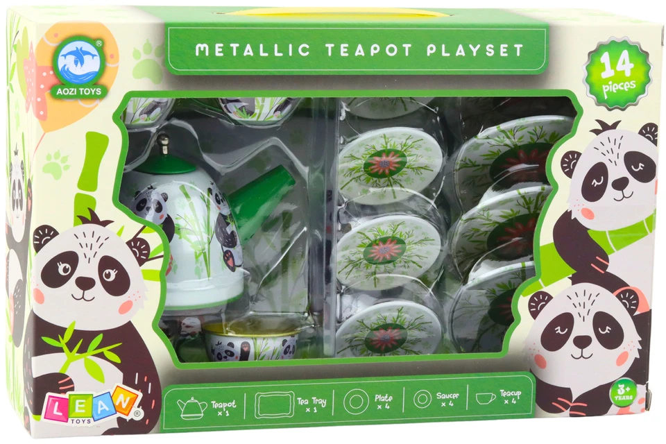 Lean Toys Vaikiškas arbatos servizas su pandų motyvu, 14 dalių