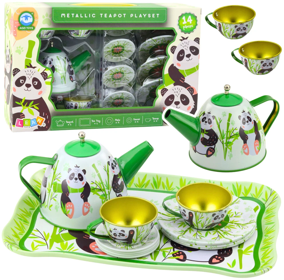 Lean Toys Vaikiškas arbatos servizas su pandų motyvu, 14 dalių