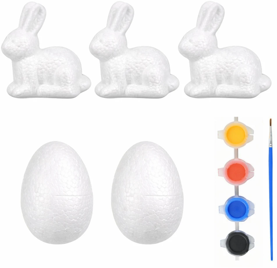 Lean Toys Rinkinys Putplasčio dekoracijų dažymo rinkinys, 3 zuikiai, 2 kiaušiniai