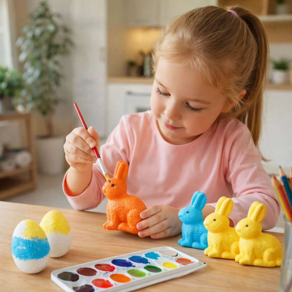 Lean Toys Rinkinys Putplasčio dekoracijų dažymo rinkinys, 3 zuikiai, 2 kiaušiniai