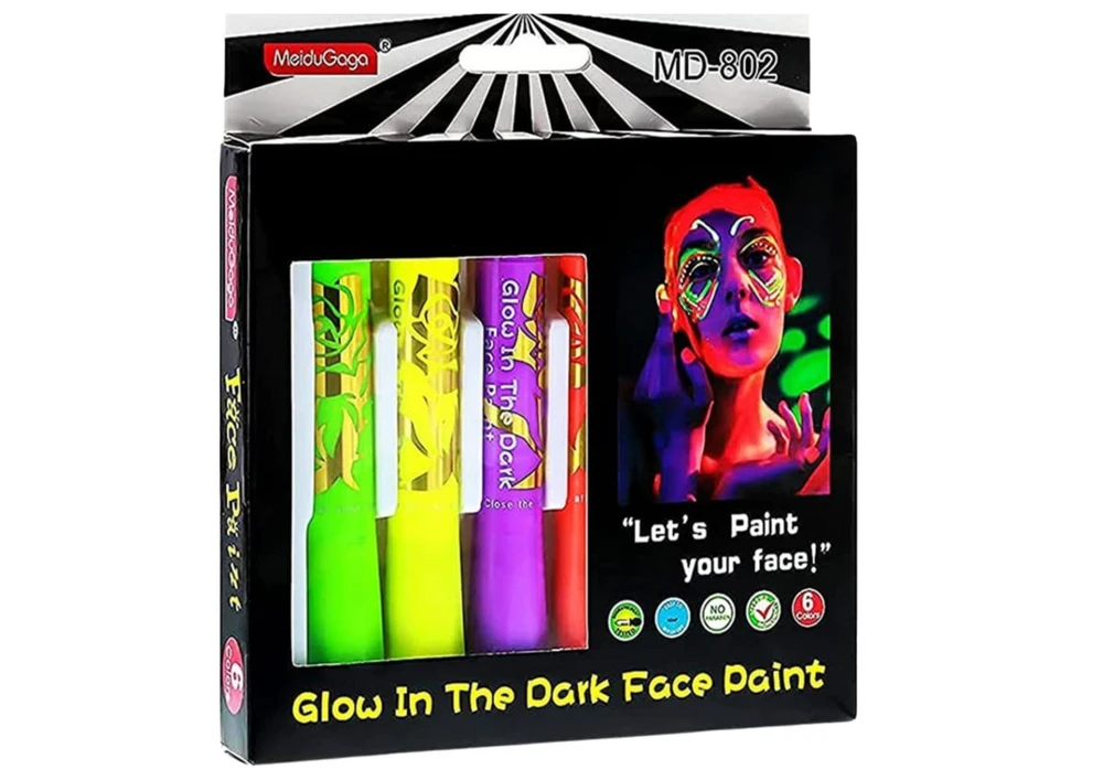 Lean Toys Neoninis veido piešimo rinkinys su 6 fluorescenciniais markeriais
