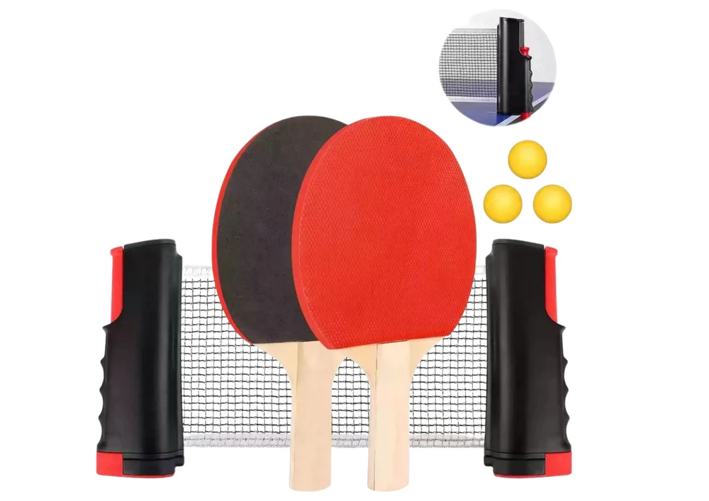 Lean Toys Stalo teniso rinkinys: raketės, tinklas ir kamuoliukai