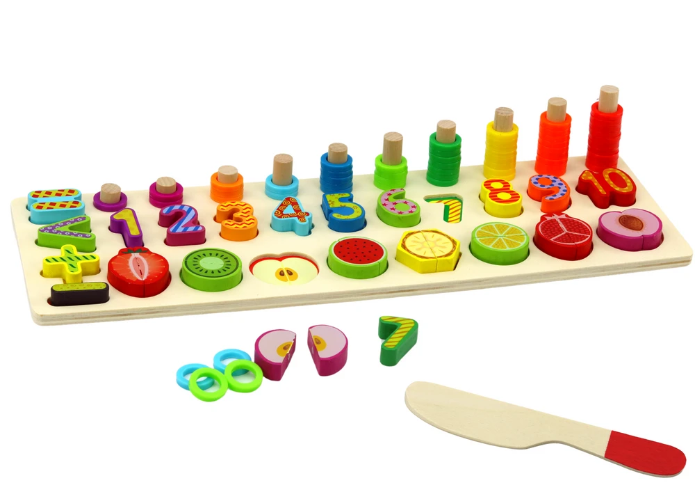 Lean Toys Medinė edukacinė lentelė su vaisiais ir matematika