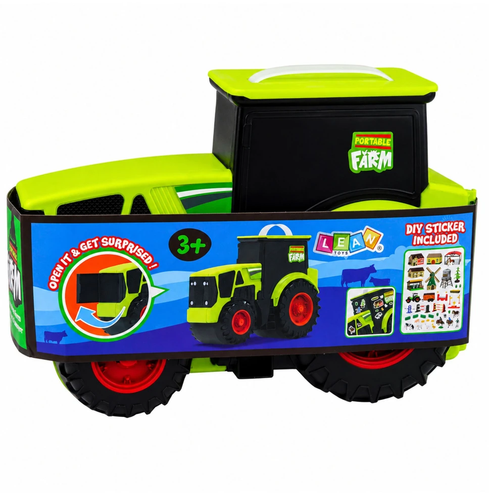 Lean Toys Ūkio figūrėlių rinkinys su traktoriaus dėže, įvairiaspalvis, 32,5 × 23 × 11,5 cm, 28 dalių