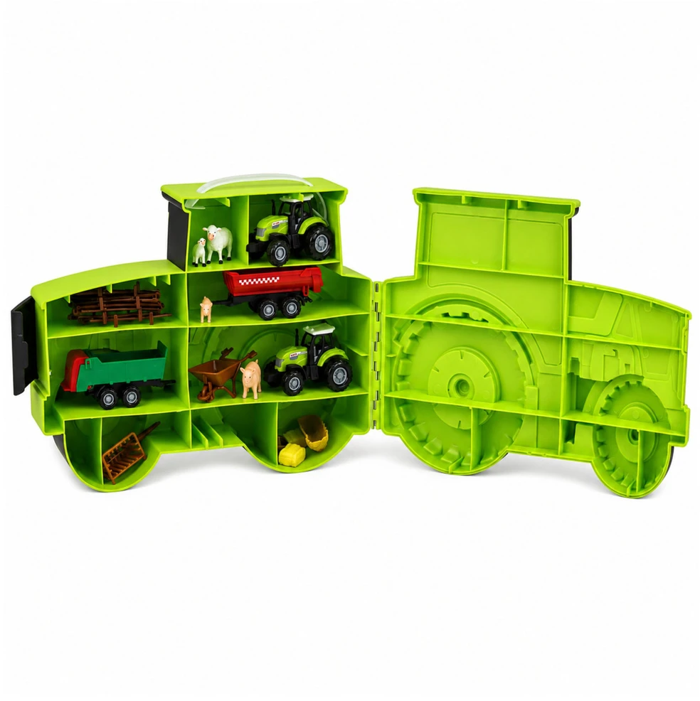 Lean Toys Ūkio figūrėlių rinkinys su traktoriaus dėže, įvairiaspalvis, 32,5 × 23 × 11,5 cm, 28 dalių