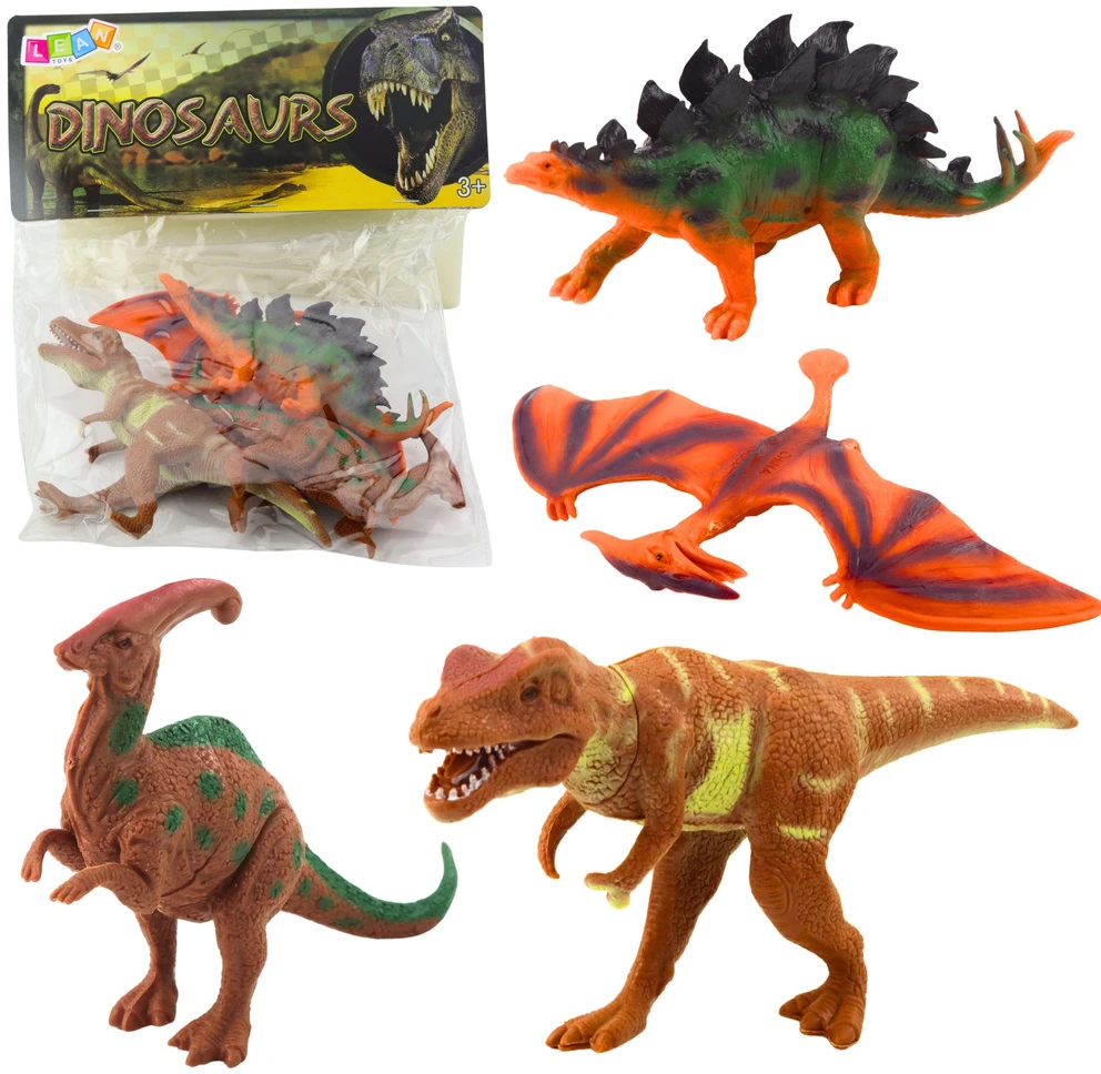 Lean Toys Dinozaurų figūrėlių rinkinys: T-Rex, Pteranodonas, Stegozauras, Parazaurolofosas