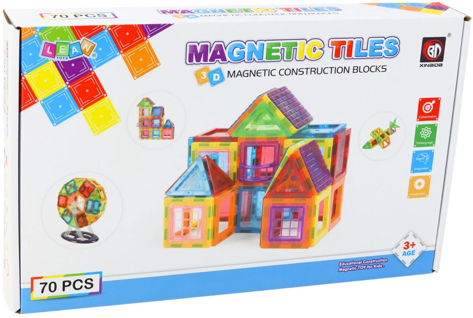 Lean Toys Magnetiniai blokeliai, 70 vnt., edukacinis rinkinys