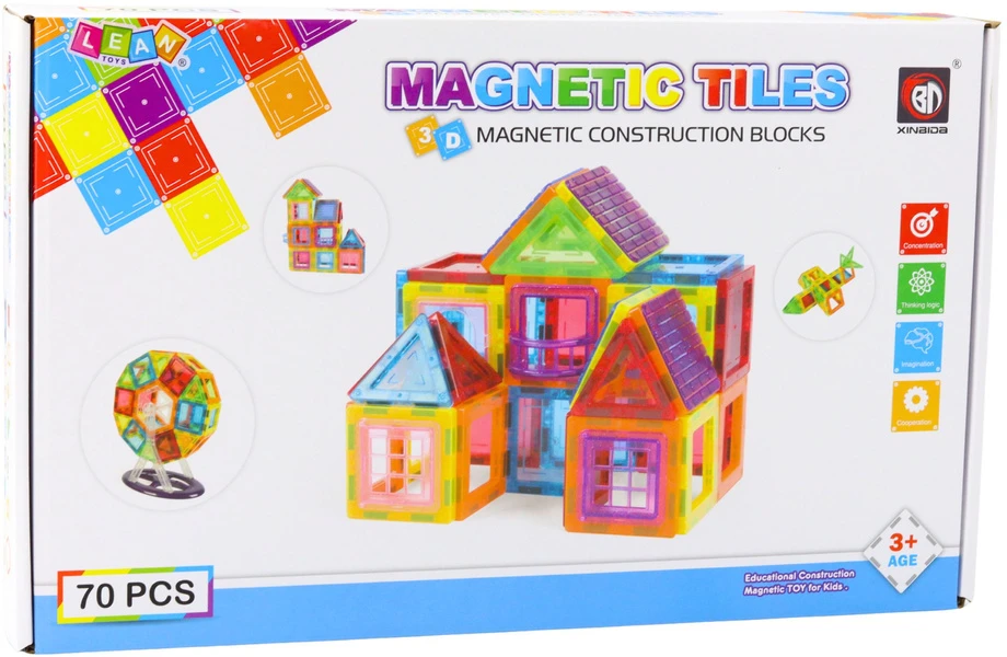 Lean Toys Magnetiniai blokeliai, 70 vnt., edukacinis rinkinys