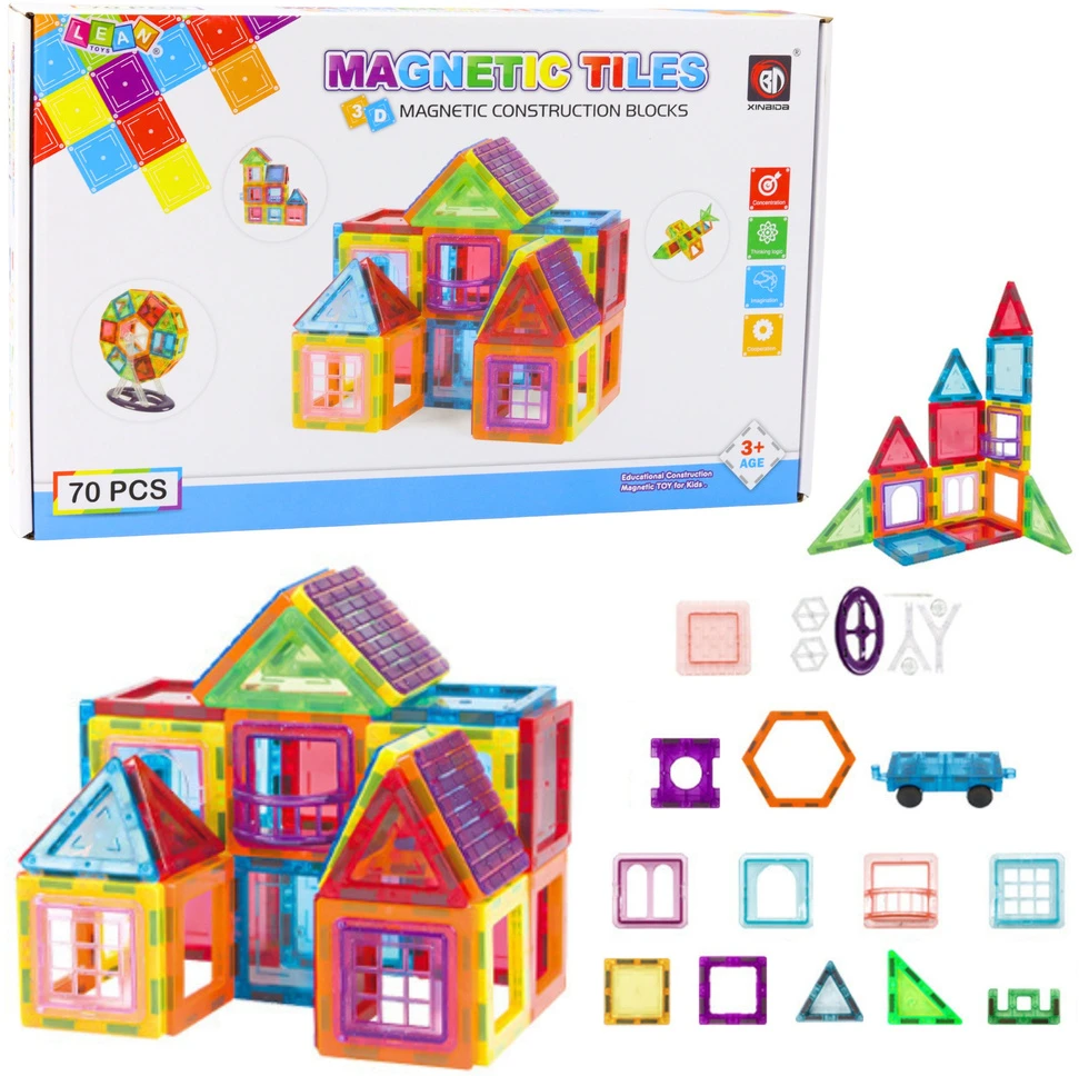 Lean Toys Magnetiniai blokeliai, 70 vnt., edukacinis rinkinys
